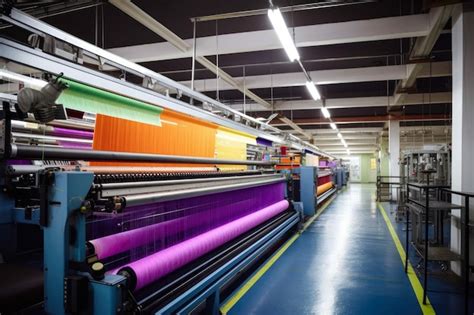 Premium AI Image | Textile factory with workers operating highspeed weaving machines to produce ...