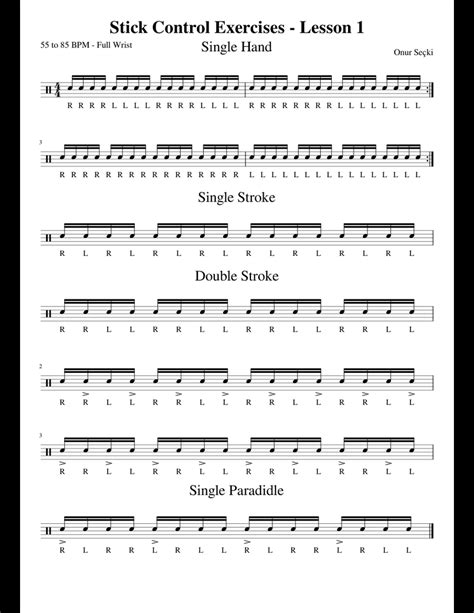 Stick Control Exercises - Lesson 1 sheet music for Percussion download ...