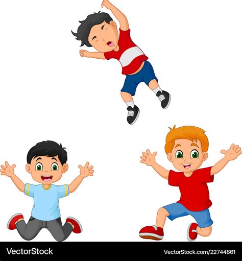 Cartoon happy kids jumping together Royalty Free Vector