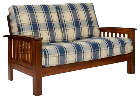 Maison Hill Mission Style Loveseat With Exposed Wood Frame, Blue Plaid - Craftsman - Loveseats ...