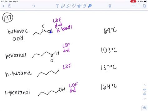 SOLVED: Consider the compounds butanoic acid, pentanal, n -hexane, and ...