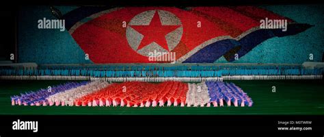 North Korean flag made by human pixels holding up colored boards during ...