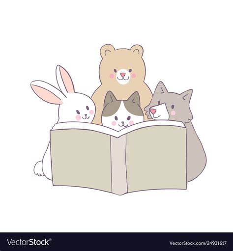 Cartoon cute animals reading book Royalty Free Vector Image