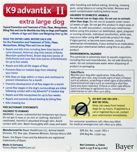 Bayer K9 Advantix II Flea Tick and Mosquito prevention for XLarge Dogs over 55 lbs 2 doses ...