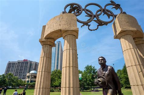 Pierre De Coubertin Commemorative Statue at Centennial Olympic P Editorial Image - Image of park ...