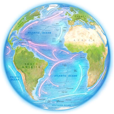 Atlantic Ocean - A map showing the surface currents of the Atlantic ...