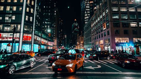 night city, cars, traffic, 4k HD Wallpaper