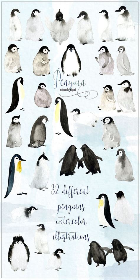 Winter Penguins. Watercolor clipart | Penguin watercolor, Penguin art, Watercolor animals