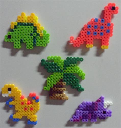 Dinosaur Fused Bead Magnets | Easy perler bead patterns, Perler beads ...