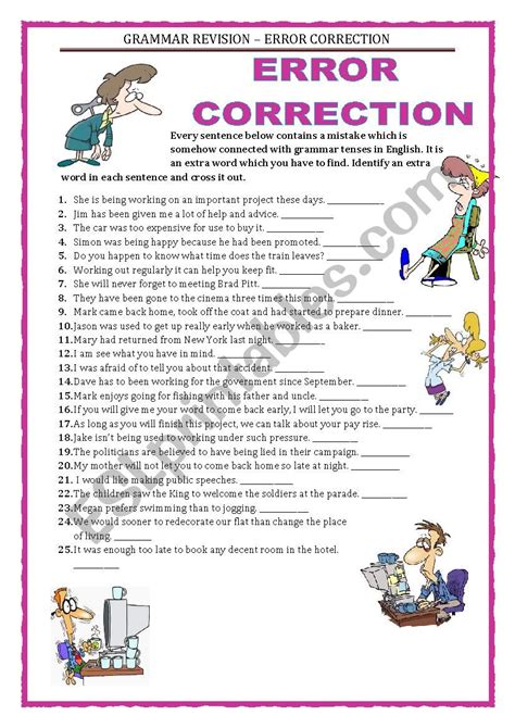 GRAMMAR REVISION - ERROR CORRECTION - part 1 - ESL worksheet by Keyeyti