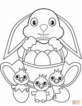 Easter Bunny With Basket And Chicks coloring Page  Free Printable sketch template