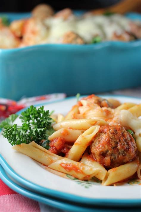 Baked Mostaccioli with Turkey Ricotta Meatballs - A Little Desert Apartment