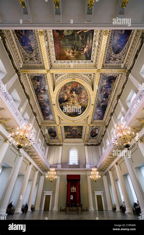 The interior / inside the Banqueting House, Whitehall, with ceiling painted by the painter Peter ...