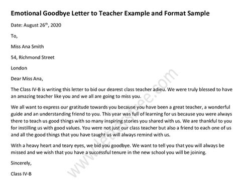 Emotional Goodbye Letter to Teacher and Mentor