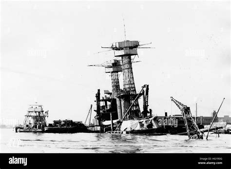 USS California (BB-44) during salvage at Pearl Harbor early 1942 Stock Photo - Alamy