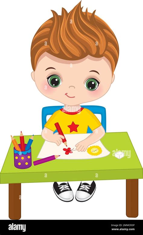 Vector Cute Little Boy Drawing. Vector Little Boy Artist Stock Vector ...