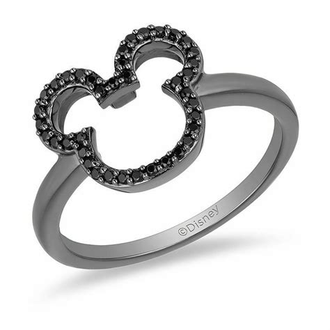 Mickey Mouse & Minnie Mouse 1/6 CT. T.W. Enhanced Black Diamond Ring Zales - Black … | Black ...