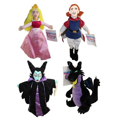 Disney Bean Bag Plush - SET OF 4 Sleeping Beauty (PRINCESS AURORA,MALEFICENT,DRAGON,PRINCE ...