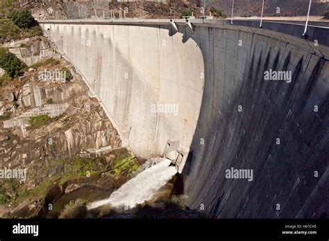 View of the Alto Lindoso Dam, a concrete double curvature arch dam on the Lima River, Portugal ...