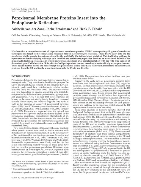 (PDF) Peroxisomal Membrane Proteins Insert into the Endoplasmic Reticulum