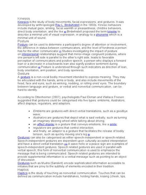 Kinesics: Kinesics Ray L. Birdwhistell Kineme Phoneme | PDF | Nonverbal Communication | Gesture