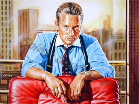 Michael Douglas painting portrait, "Wall Street" movie poster