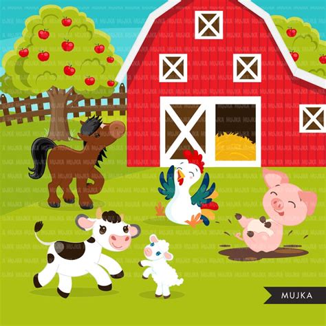 Farm clipart farm animals farmers tractor red barn pig | Etsy Farm ...