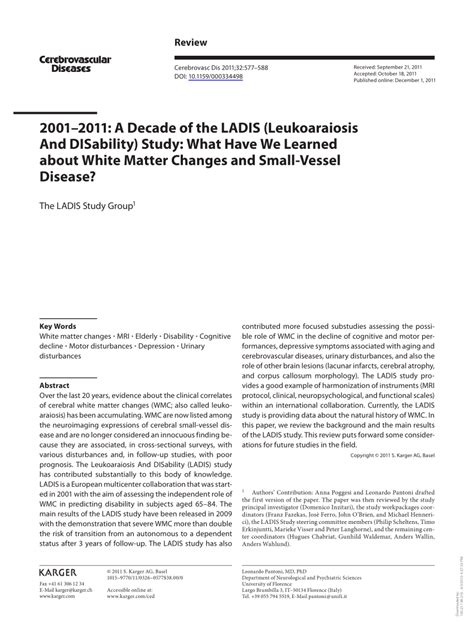 (PDF) 2001-2011: A Decade of the LADIS (Leukoaraiosis And DISability) Study: What Have We ...