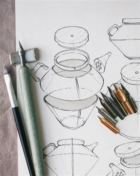 A close up deconstruction of a teapot, drawn with my ink dip pen and ...