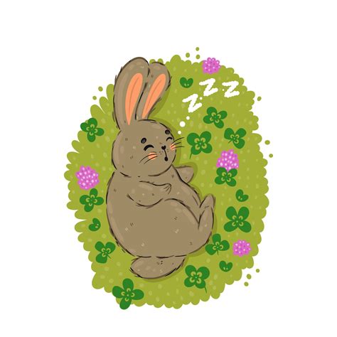 Cute rabbit sleeping in the meadow. Vector graphics. 8972521 Vector Art ...