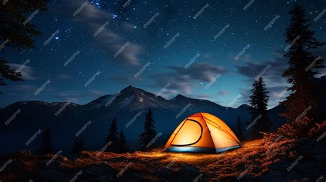 Premium AI Image | camping in the mountains the night sky with stars