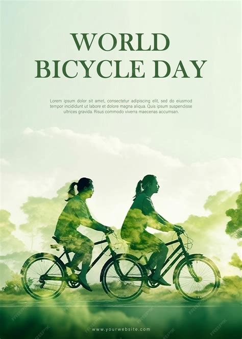 Premium PSD | A poster for world bicycle day with trees and a bicycle ...