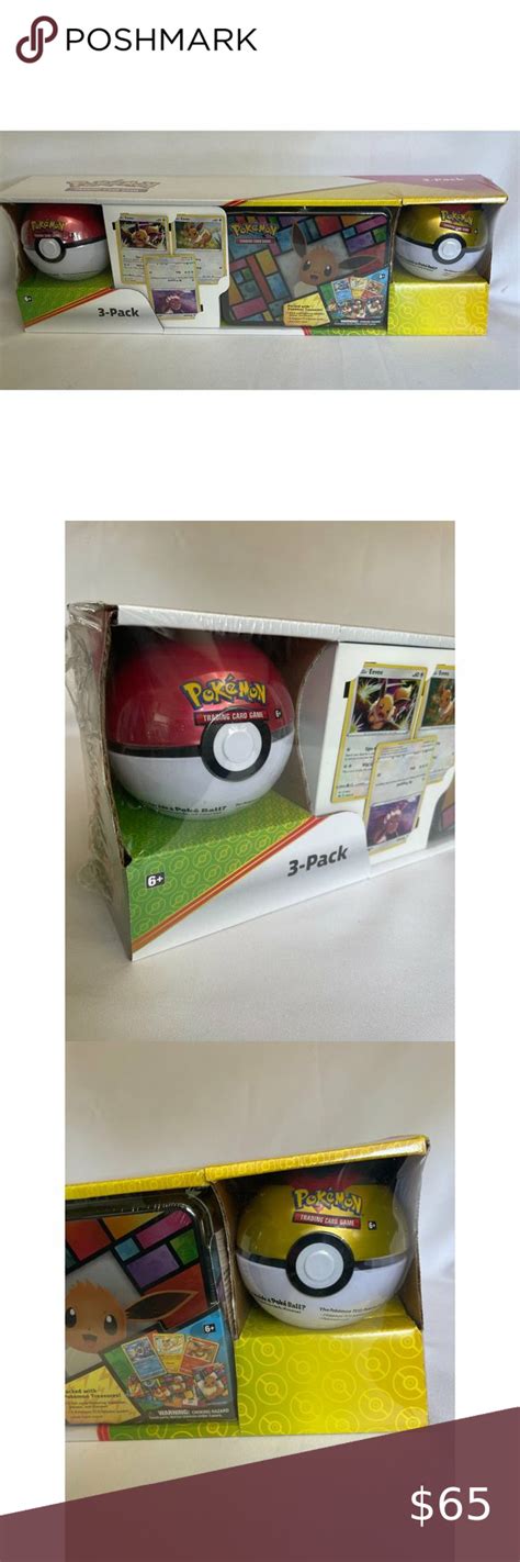 Pokemon Collector 3 Pack Treasure Chest Tin With 2 Pokeballs Rare ...