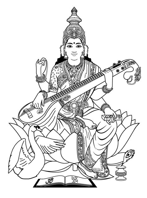 Inde saraswati 3 - Inde & Bollywood - Coloriages difficiles pour adultes