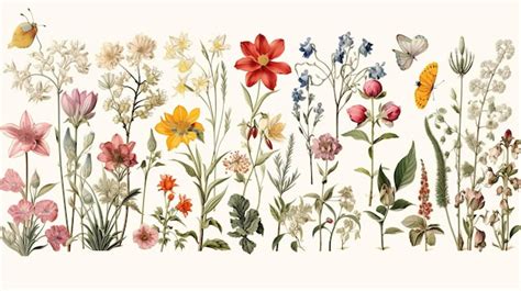 Premium Photo | Vintage botanical illustration of flowers and plants