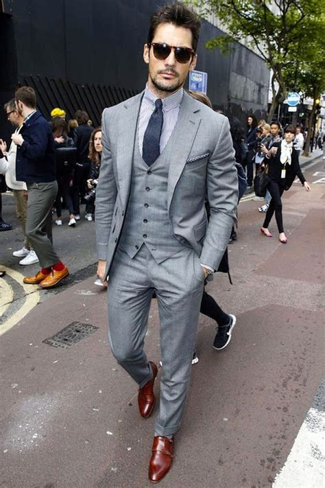 Grey Suit Brown Shoes Pink Tie