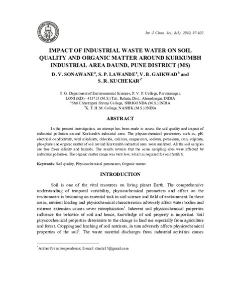 (PDF) Impact of Industrial Waste Water on Soil Quality and Organic Matter Around Kurkumbh ...