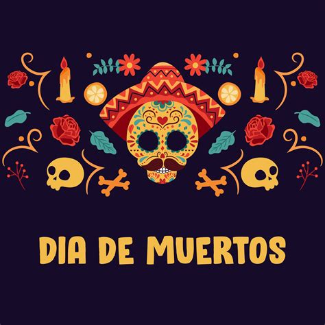 Sugar skull. Day of the dead, Dia de Los Muertos, banner with colorful Mexican flowers. Fiesta ...