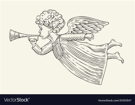 Flying angel messenger sketch vintage Royalty Free Vector