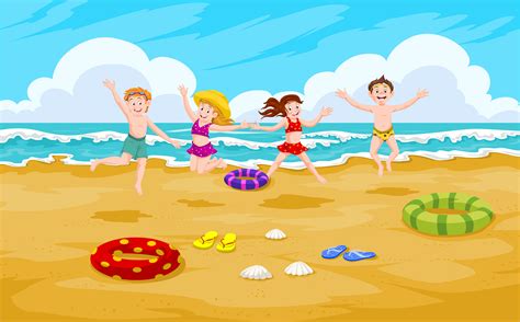 Children at the Beach 1236108 Vector Art at Vecteezy