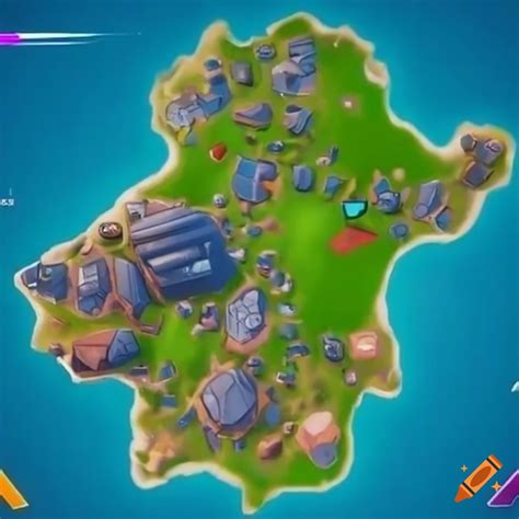 Vibrant fortnite island with diverse locations for exploration and battles on Craiyon