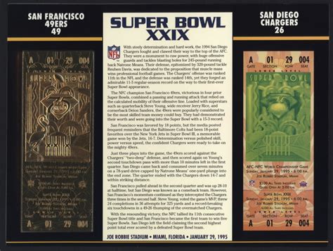 Commemorative Super Bowl XXIX Score Card With 22 Kt Gold Ticket: 49ers ...