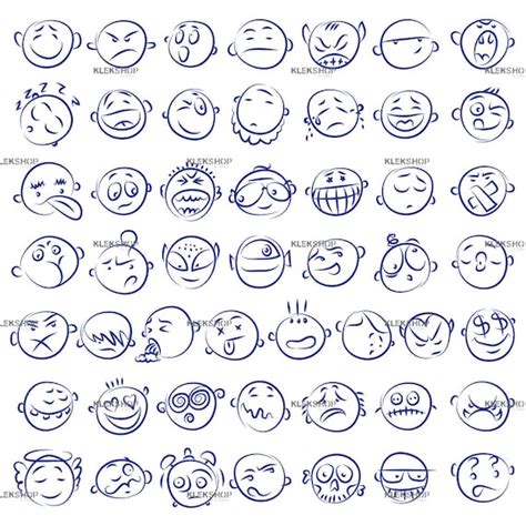 50 Funny Face Emoji Outline Clip Art/Different Linear | Etsy