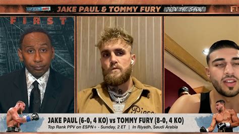 Jake Paul and Tommy Fury join First Take ahead of Paul vs. Fury 🍿 ...