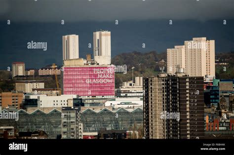 Glasgow skyline,with the "People Make Glasgow" logo on the side of the ...