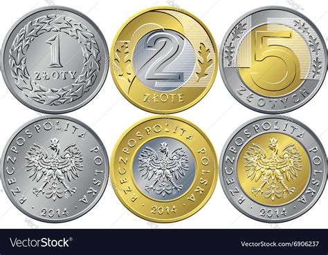 Set polish money one two and five zloty coins Vector Image