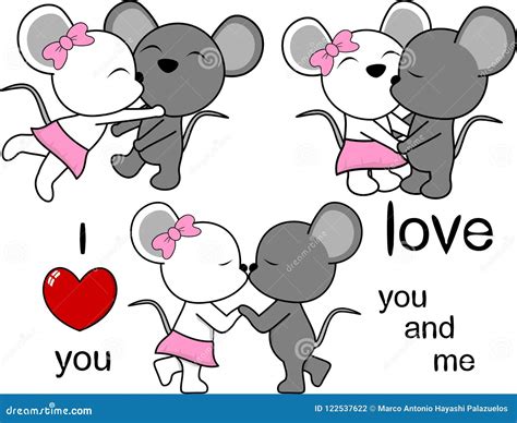 Lovely Cute Mouse Kissing Cartoon Love Valentine Set Stock Vector - Illustration of kiss, vector ...