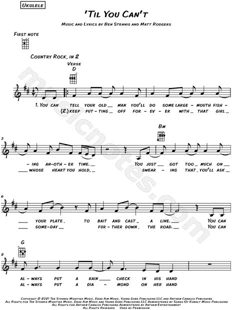 Cody Johnson "'Til You Can't" Sheet Music (Leadsheet) in D Major ...