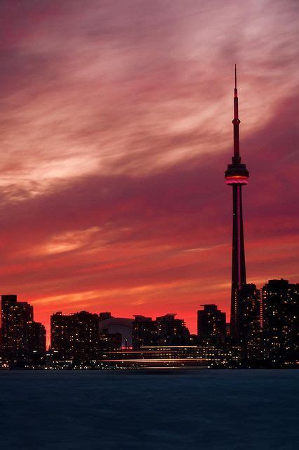 CN Tower, Skydome (Rogers Center), island ferry at sunset, Toronto, Canada Toronto Skyline ...