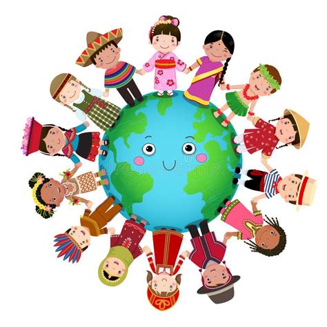 Multicultural Children Holding Hand Around the World Stock Vector ...